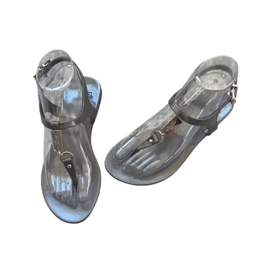 Coach Plato Silver Smoky Gray Jelly Sandal sz 7B Minimalist Casual Summer Basic
